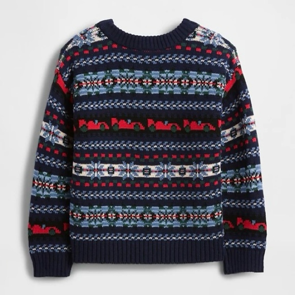 Gap Toddler Boys Crewneck Sweater 3T Red Cars 100% Cotton Holiday Fair‎ Isle